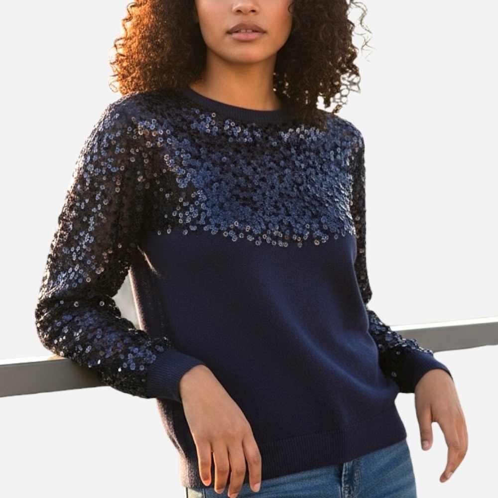 🌸New🌸VS Moda International Sequin Navy Sweater M